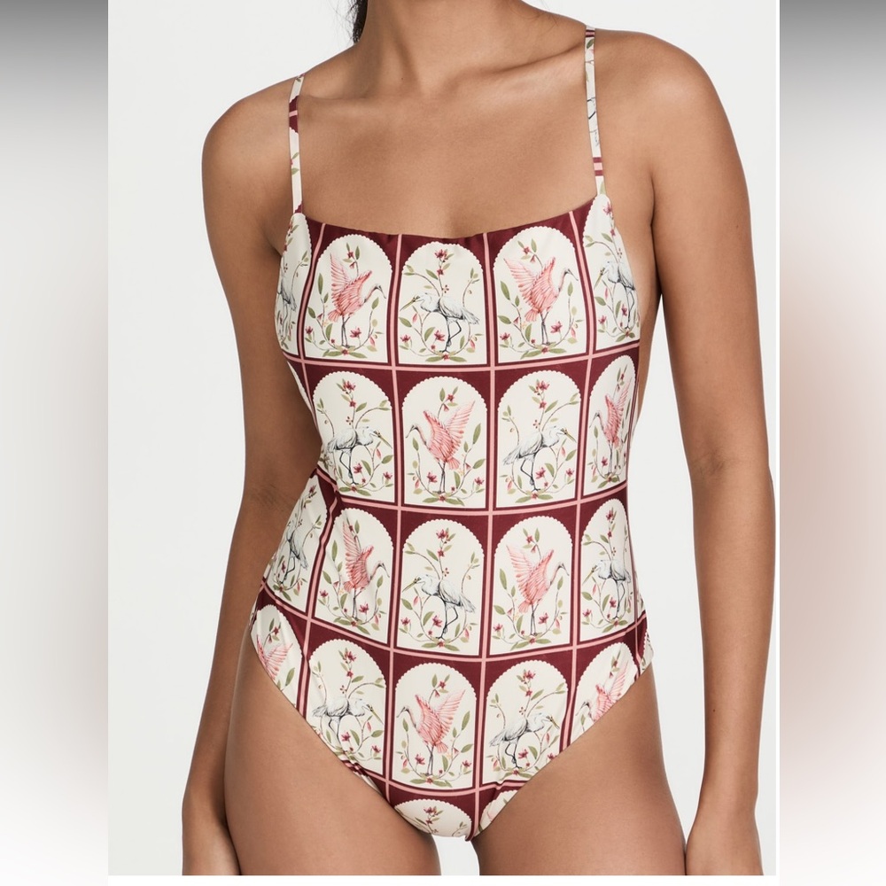 Agua by Agua Bendita Burgundy and Cream One Piece Swimsuit
